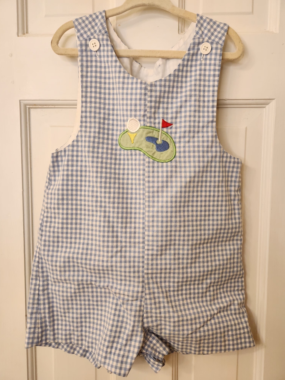 Blue Gingham Golf Applique Shortalls